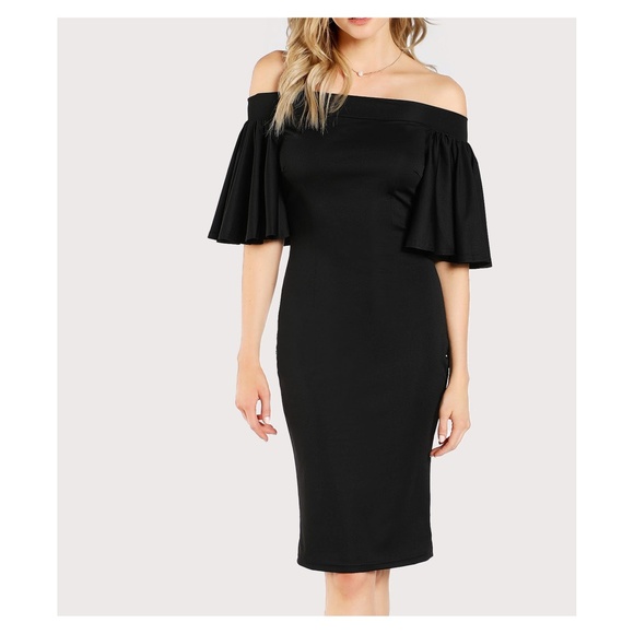 MBM Unlimited Dresses & Skirts - Black Off Shoulder Flutter Bodycon Dress